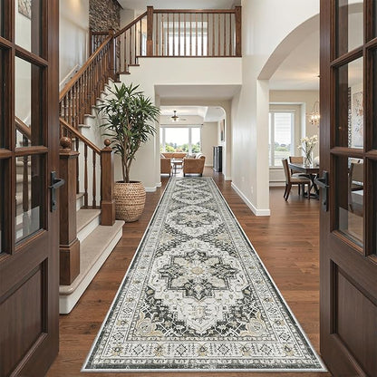 Madane Hallway Runner 3x14 - Runner Rugs 14ft Washable Entryway Rug Vintage Kitchen Runners Non Slip Indoor Area Rug Farmhouse Carpet Runner for Bathroom Living Room Bedroom, Black
