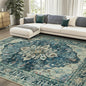 RELEANY Area Rugs 7'x10' Washable Non-Slip, Floral Vintage Distress Print Pattern Medallion Carpet for Living Room Bedroom Dining Room, Dark Blue Vintage