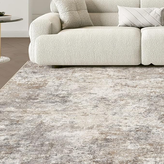 UERMEI Square Area Rugs : Washable 8x8 Neutral Modern Abstract Carpet for Living Room Bedroom - Soft Floor Mat with Non Slip Backing for Kitchen Nursery Dorms Farmhouse Home Decor - Brown Grey