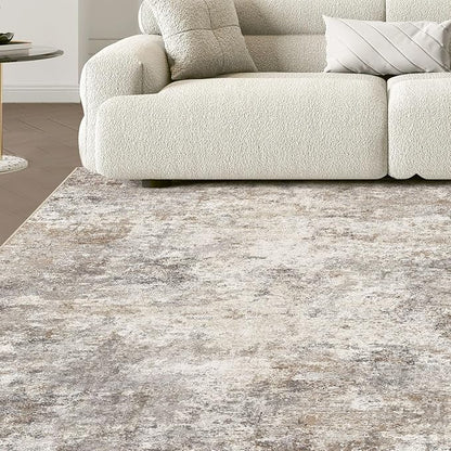 UERMEI Square Area Rugs : Washable 8x8 Neutral Modern Abstract Carpet for Living Room Bedroom - Soft Floor Mat with Non Slip Backing for Kitchen Nursery Dorms Farmhouse Home Decor - Brown Grey