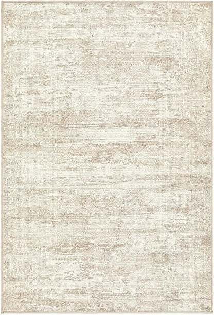 UERMEI 2x3 Entryway Area Rug: Washable Neutral Modern Abstract Small Rug - Non-Slip Low Pile Throw Indoor Carpet for Entrance Kitchen Front Door Mat Bathroom Entry Kids Room - Dark Brown - Beige/Brown