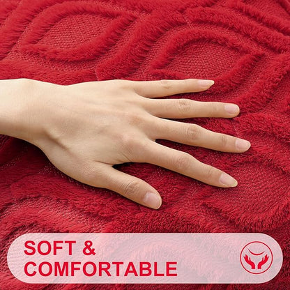 decorUhome Throw Pillow Covers 24x24 Inch Set of 2, Soft Plush Faux Wool Red Solid Couch Pillow Covers, Accent Euro Sham Farmhouse Neutral Square Pillow Cases for Sofa Bed Living Room