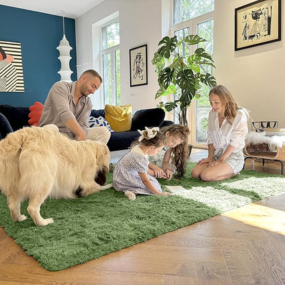 OLANLY 2x4 Machine Washable Runner Rugs for Hallway, Soft Fluffy Shaggy Bedside Rugs for Bedroom, Living Room, Indoor Floor Carpet for Kids Girls and Boys, Home Decor Aesthetic, Green