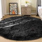 ORINOVA Washable Faux Fluffy Fur Round Area 6.6ft Rugs for Living Room Black Large Furry Rug for Bedroom Boho Circle Nursery Rug Teen Room Décor