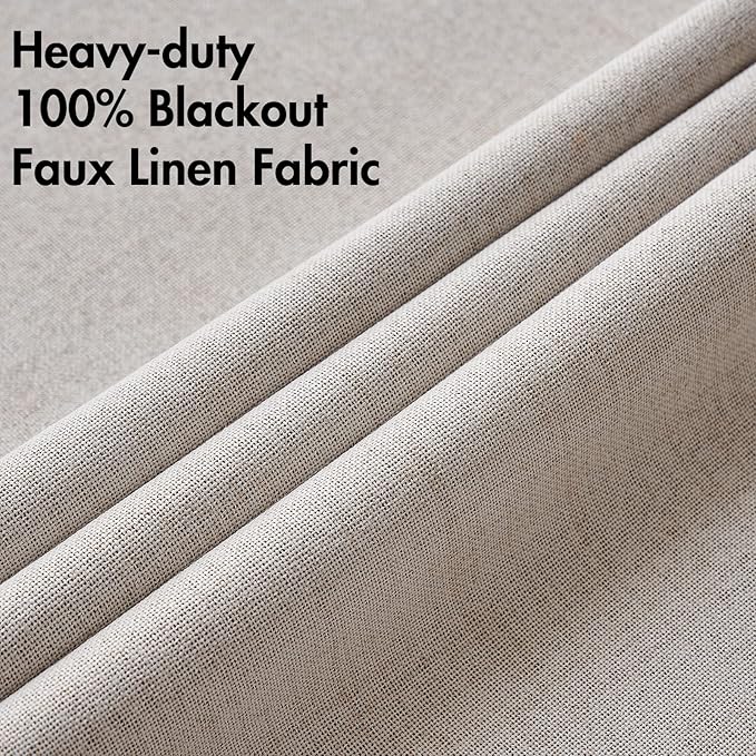 MIULEE 100% Blackout Linen Textured Curtains for Bedroom Solid Thermal Insulated Ivory Grommet Room Darkening Curtains & Drapes Luxury Decor for Living Room Nursery 52 x 132 Inch (2 Panels)