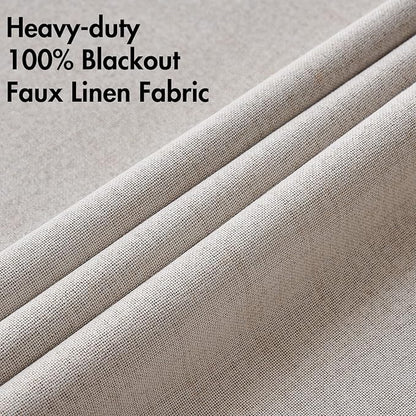 MIULEE 100% Blackout Linen Textured Curtains for Bedroom Solid Thermal Insulated Ivory Grommet Room Darkening Curtains & Drapes Luxury Decor for Living Room Nursery 42 x 90 Inch (2 Panels)