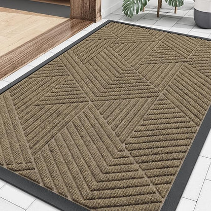 Smiry Front Door Mat Outside Entrance, Heavy Duty Sturdy Natural Rubber Doormat, Trap Dirt and Moisture, Easy Clean Low Profile Welcome Floor Mats for Indoor Outdoor Entry, 35X23 Inch, Camel