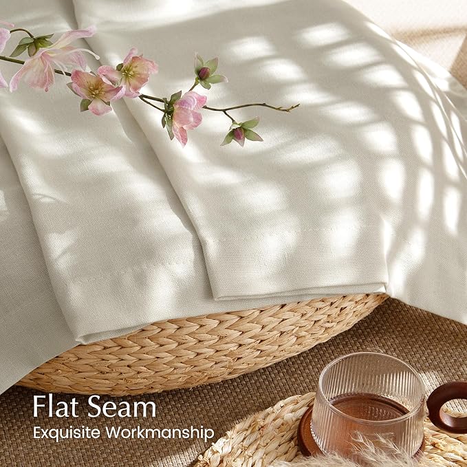 NICETOWN Bone White Linen Curtains for Kitchen, Thick Flax Small Window Treatments Semi Sheer Privacy Assured with Light Through for Cafe/Bathroom, W55 x L84, 2 Panels