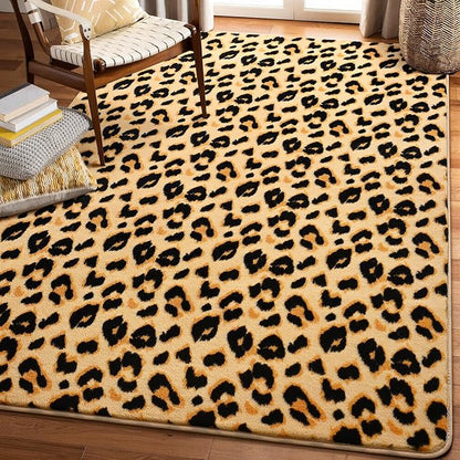 Amearea Soft Leopard Runner Rugs for Hallway, 2x6 Feet Cheetah Print Bedroom Bedside Rugs, Washable Fluffy Indoor Animal Runner Rug Carpet for Entrance Kitchen Kids Teen Room Living Room Decor, Khaki