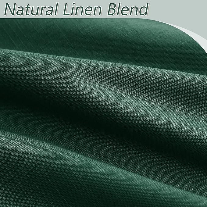Guken Dark Green 100% Blackout Linen Curtains 84 Inch Length 2 Panels Set for Living Room Back Tab Thermal Insulated Black Out Drapes Room Darkening Farmhouse Style for Bedroom Curtains 52x84