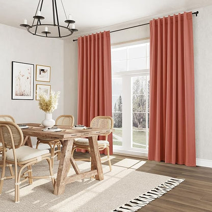 Guken Coral 100% Blackout Linen Curtains 108 Inch Length 2 Panels Set for Living Room Bedroom Back Tab Rod Pocket Thermal Insulated Farmhouse Black Out Drapes Room Darkening,52x108