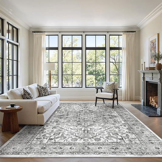zesthome 6x9 Area Rug, Super Soft Washable Rugs for Living Room, Non-Slip Stain Resistant Vintage Rugs, Ultra-Thin Large Area Rugs (Grey/White,6'x9')