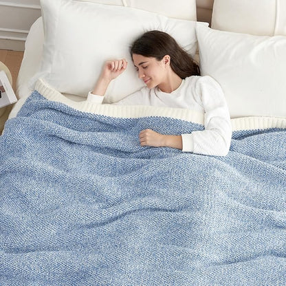 Snuggle Sac Blue Bedding Blanket Twin Size for Bed and Sofa, Reversible Super Soft Blankets Warm Cozy Knit Blankets Fuzzy Plush for Couch, Living Room, Blue, 60x80 inches