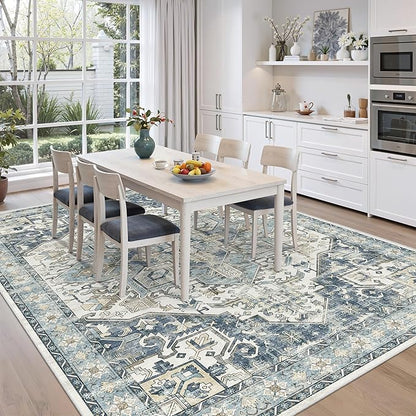 zesthome 9x12 Area Rugs-Washable Rug for Living Room, Non-Slip Backing Rugs, Stain Resistant 9x12 Rug for Bedroom, Ultra-Thin Low Pile Rugs, Vintage Large Home Decor