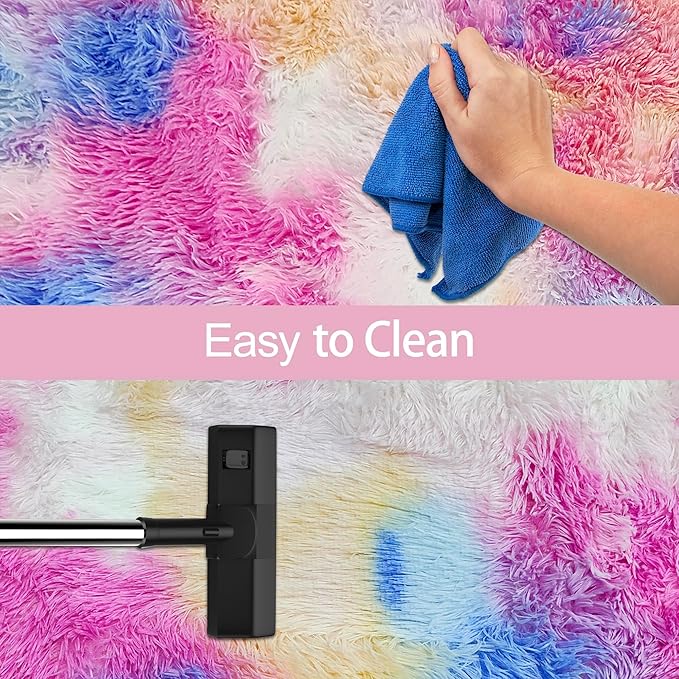Fluffy Rainbow Colorful Rug for Living Room 5x8 Kawaii Rainbow Tie Dye Area Rug Fuzzy Indoor Floor Unicorn Rug for Bedroom Girls Kids Nursery Baby Princess Room Dorm Home Decor Aesthetic Carpets