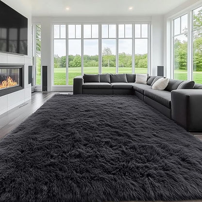 OLANLY 9x10 Machine Washable Large Area Rugs for Living Room, Bedroom, Soft Fluffy Shaggy Bedside Rug, Indoor Floor Carpet for Kids Girls and Boys, Dorms, Nursery, Home Decor Aesthetic, Black