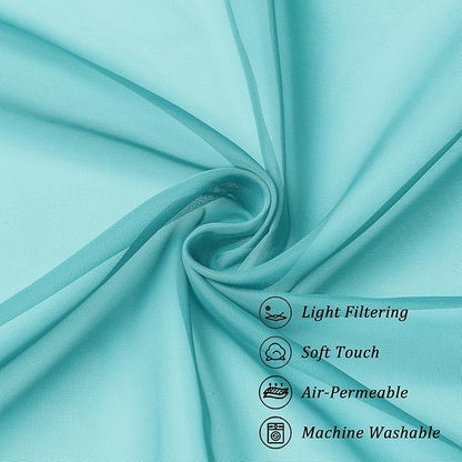 Chyhomenyc Sheer Valances for Windows 2 Pack, Small Window Curtains for Living Room Bathroom Cafe Laundry Basement, Modern Top Dual Rod Pocket Voile Curtain, 42W x 18L inches, Turquoise