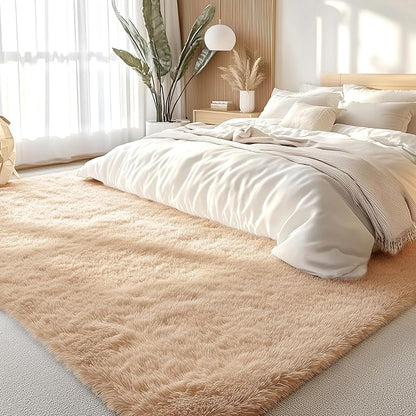 OLANLY 7x11 Machine Washable Large Area Rugs for Living Room, Bedroom, Soft Fluffy Shaggy Bedside Rug, Indoor Floor Carpet for Kids Girls and Boys, Dorms, Nursery, Home Decor Aesthetic, Beige