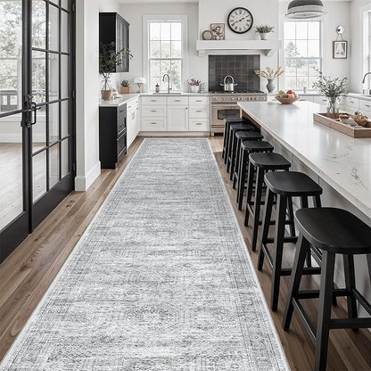 Hallway Runner Rug 3x16 - Vintage Non Slip Washable 16ft Kitchen Runner for Entrance Soft Long Carpet Runners for Living Room Bedroom Dining Room, Grey
