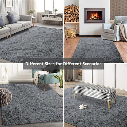 Shag Area Rugs for Bedroom Living Room,8X10 Ultra Soft Fluffy Area Rugs for Dorm, Indoor Carpet Nursery Rugs for Kids Girls Room Home Decor,Dark Grey