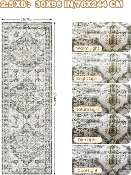 Kitchen Runner Rug Non Slip Washable 2.5x8, Soft Low Pile Entryway Rug Runners for Hallways,Carpet Runner for Living Room,Kitchen, Laundry, Bathroom(Grey/Beige,2.5'x8')