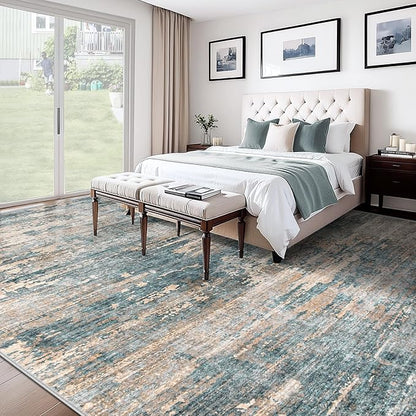10x14 Area Rugs for Living Room, Washable Modern Abstract Large Area Rug Neutral Soft Non Slip Kids Rug Stain Resistant Indoor Carpet for Bedroom Dining Room Playroom Office(GreenBrown, 10'x14')