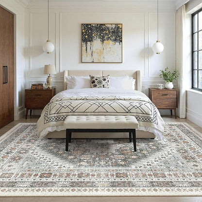 zesthome 6x9 Area Rug, Super Soft Washable Rugs for Living Room, Non-Slip Stain Resistant Vintage Rugs, Ultra-Thin Large Area Rugs (Grey/Orange,6'x9')