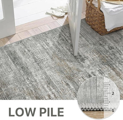 BEIMO Area Rugs 10x14 for Living Room Bedroom, Modern Abstract Machine Washable Rug, Large Soft Low Pile Floor Cover with Non Slip Backing for Dining Room, Ash Gray Brown