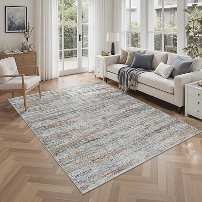 4x6 Rug - Stain Resistant Abstract Washable Rugs, Anti Slip Area Rugs for Living Room,Modern Low Pile Carpet with Rubber Backing Home Decor Small Area Rug