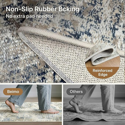 Area Rugs 6x9 for Living Room Bedroom, Modern Abstract Machine Washable Rug, Large Soft Low Pile Floor Carpet with Non Slip Backing for Dining Room, Blue Mist