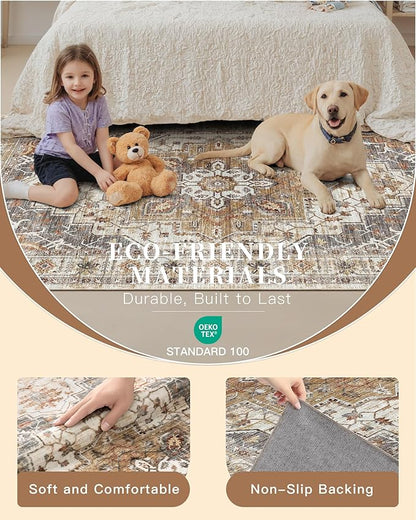Madane Hallway Runner Rug 3x16 - Vintage Non Slip Washable 16ft Kitchen Runner for Entrance Soft Long Carpet Runners for Living Room Bathroom Low Pile Floor Mat for Bedroom Dining Room, Turmeric/Grey