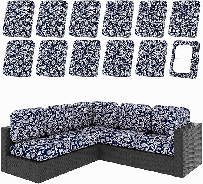 hyha 12Pcs Patio Cushion Covers, Stretch Outdoor Couch Cushion Covers Replacement, Washable Outdoor Chair/Sofa Slipcovers for Patio Furniture Cushions Protector with Elastic Bottom(Baroque,Cover Only)