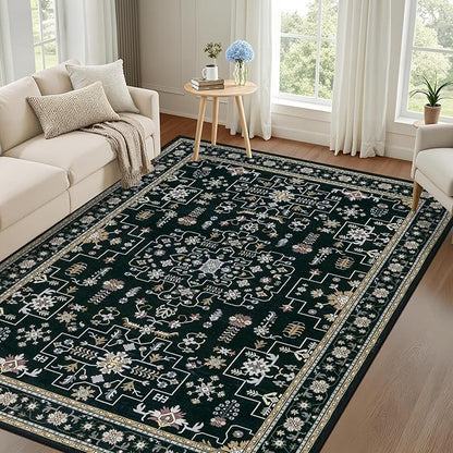 4x6 Area Rugs for Living Room: Washable Rug Soft Vintage Boho Medallion Carpet Indoor Floor Non-Slip Stain Resistant Large Carpets for Bedroom Dining Room Farmhouse Nursery Home Office Black