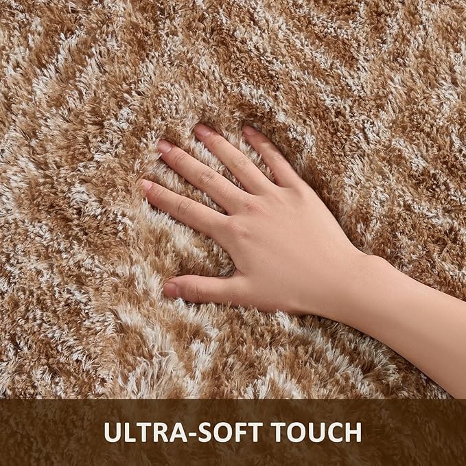 Ophanie Brown and White Diamond Striped Rugs for Living Room 9x12, Fluffy Shag Large Fuzzy Plush Soft Carpets, Shaggy Rugs for Bedroom, Carpet for Kids Boys Girls Dorm Nursery Home Decor Aesthetic