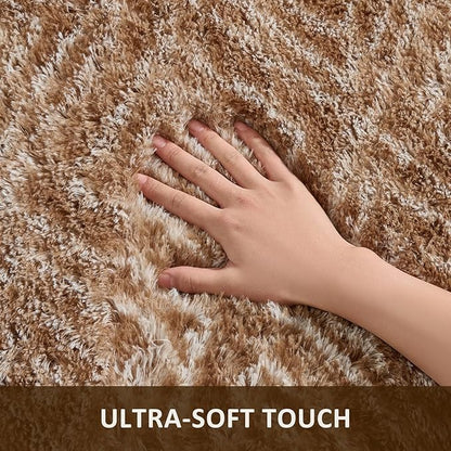 Ophanie Brown and White Diamond Striped Rugs for Living Room 9x12, Fluffy Shag Large Fuzzy Plush Soft Carpets, Shaggy Rugs for Bedroom, Carpet for Kids Boys Girls Dorm Nursery Home Decor Aesthetic