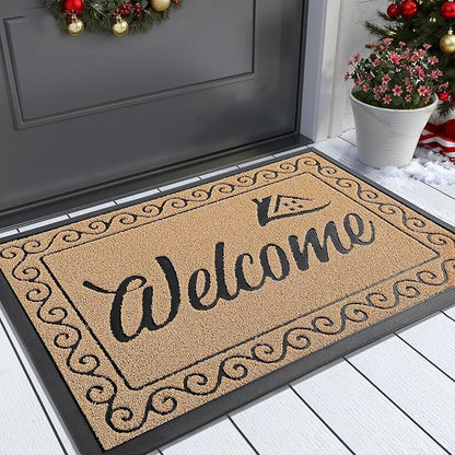 Yimobra Welcome Mat Outdoor Indoor, Waterproof Heavy Duty Front Door Mat Outside Entrance, Extra Sturdy Non-Slip Doormat, Low Profile, Dirt Trapping, 36x24 Inches, Yellow