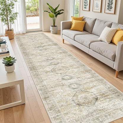 Long Bathroom Rugs Runner - Washable Runner Rugs for Hallway 2x10, Ultra-Thin Soft Kitchen Carpet Runner, Anti Slip Backing Runner Rugs for Entrance, Bedroom, Living Room(2'x10', Grey/Yellow)