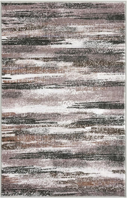 Lansny Modern Abstract Small Area Rug Indoor, Dark Light Brown White 3x5 Washable Rug Non-Slip Soft Entryway Rug Kitchen Mats Thin Print Faux Wool Floor Carpet Throw Rugs for Entrance Bedroom