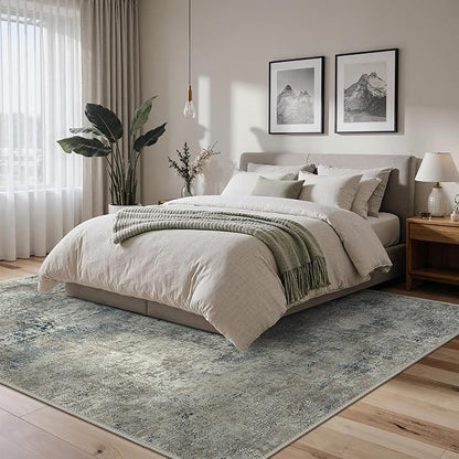 BEIMO Area Rugs 10x12 for Living Room Bedroom, Modern Abstract Machine Washable Rug, Large Soft Low Pile Floor Carpet with Non Slip Backing for Dining Room, Light Gray Blue