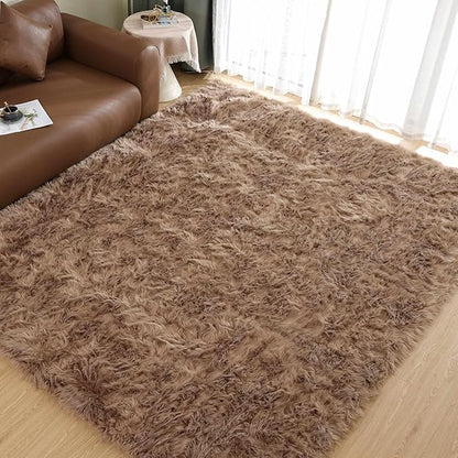 Goolela Area Rug 8x10 - Light Brown Beige - Fluffy Fuzzy Shag Rug for Living Room Bedroom Faux Sheepksin Fur Plush Rectangle