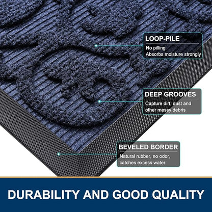 Smiry Welcome Door Mat Outside Entrance, Heavy Duty Trap Dirt and Moisture Easy Clean Low Profile Patio Porch Indoor Outdoor Front Doormat for Entry, 29.5x17 Inch, Navy Blue