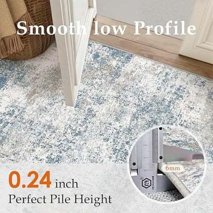 PureCozy Blue 4x6 Area Rug Washable Abstract Office Carpet Modern Neutral Non Slip Indoor Entry Soft Low Pile Contemporary Aesthetic Door Mat Bedroom Throw Rug for Kitchen Laundry Dining Room
