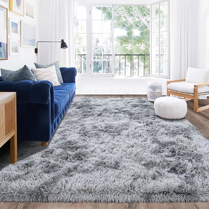 9x12 Area Rug for Living Room, Ultra Soft Large Shag Rug for Bedroom, Upgrade Non-Slip Plush Fluffy Carpet for Kids Boys Girls Room Home Decor Aesthetic, Light Grey