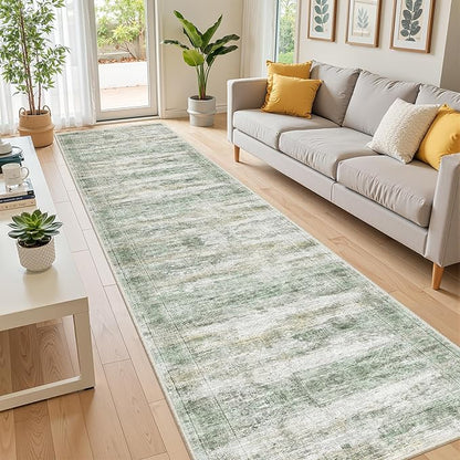 Long Rugs Runner - Washable Runner Rugs for Hallway 2x10, Ultra-Thin Soft Kitchen Carpet Runner, Anti Slip Backing Runner Rugs for Entrance, Bedroom, Living Room(2'x10', Green/Yellow/Ivory)