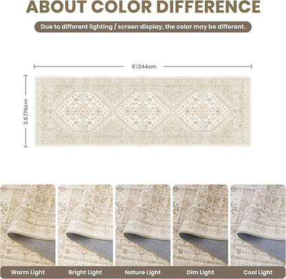 zesthome Washable Runner Rug 2.5x8 - Stain Resistant Entryway Rug,Ultra-Thin Kitchen Rugs, Anti Slip Backing Runner Rugs for Entrance Laundry Room Indoor Hallway (Cream/Beige,2.5'x8')