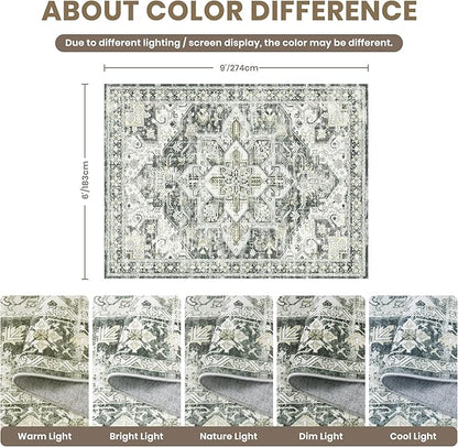 zesthome Area Rugs 6x9, Large Rugs for Living Room, Stain Resistant Washable Rug, Rugs for Bedroom with Non Slip Backing, Ultra-Thin Vintage 6x9 Area Rug