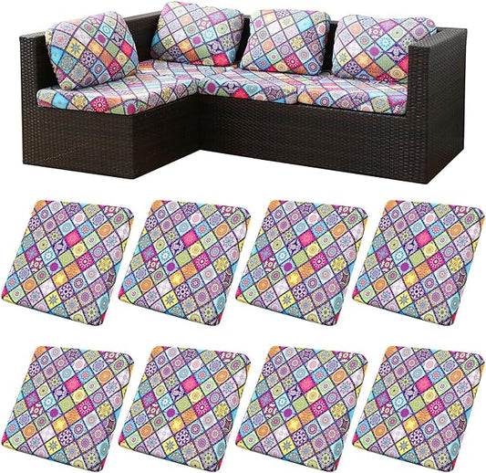 8Pcs Stretch Patio Cushion Covers,Outdoor Couch Covers Replacement,Outdoor Couch & Sofa Slipcovers,for Patio Furniture Cushion Covers,Washable Reusable urniture Protector(Colored Glass,8PCS)