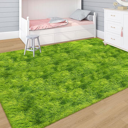 Green Tie-Dyed Rug for Living Room 5x8 Fluffy Area Rug Mat Bedside Throw Rug for Bedroom Kids Room Boys Teens Nursery Baby Dorm Office Home Decor Aesthetic Carpets