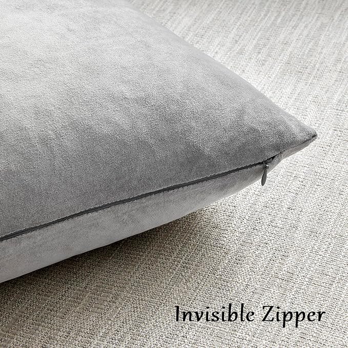 GIGIZAZA Velvet Silver Grey Pillow Covers 20x20 Set of 2 Square Throw Pillow Covers Modern Decorative Pillows for Living Room Couch Luxury Big Pillow Cases