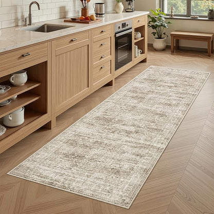 Runner Rug 2x5 Washable Non-Slip Kitchen Runner Rugs for Bathroom Laundry Room Brown Vintage Floor Carpet Runners for Hallway Entryway